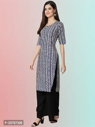 Stylish Navy Blue Crepe Solid Straight Kurta For Women-thumb3