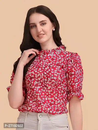 Elegant Red Polyester Printed Top For Women-thumb0