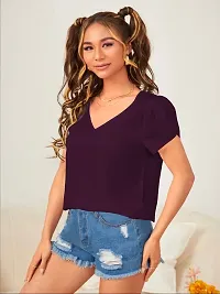 Elegant Purple Polyester Solid Top For Women-thumb3