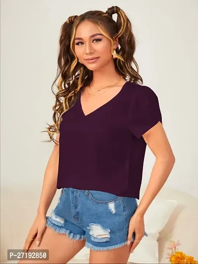 Elegant Purple Polyester Solid Top For Women-thumb4