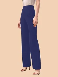 Elegant Navy Blue Polyester Solid Trousers For Women-thumb1