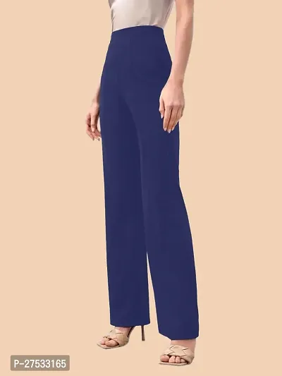 Elegant Navy Blue Polyester Solid Trousers For Women-thumb2