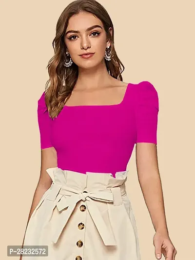 Stylish Pink Knitted Polyester Solid Top For Women