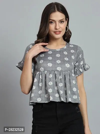 Stylish Grey Knitted Polyester Floral Top For Women-thumb0