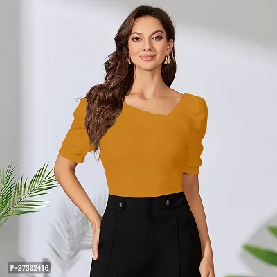 Elegant Yellow Polyester Solid Top For Women