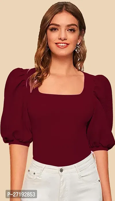 Elegant Maroon Polyester Solid Top For Women