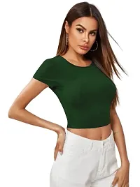 Maheshvi Ribbed Round Neck Polyester Blend Stylish Crop Tee (17 Inches)-thumb4