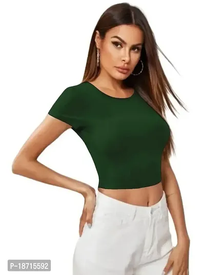 Maheshvi Ribbed Round Neck Polyester Blend Stylish Crop Tee (17 Inches)-thumb5