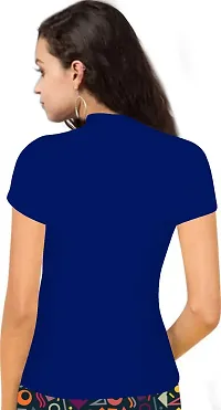 Stylish Solid Blue Polyester Spandex Round Neck Tees For Women-thumb2