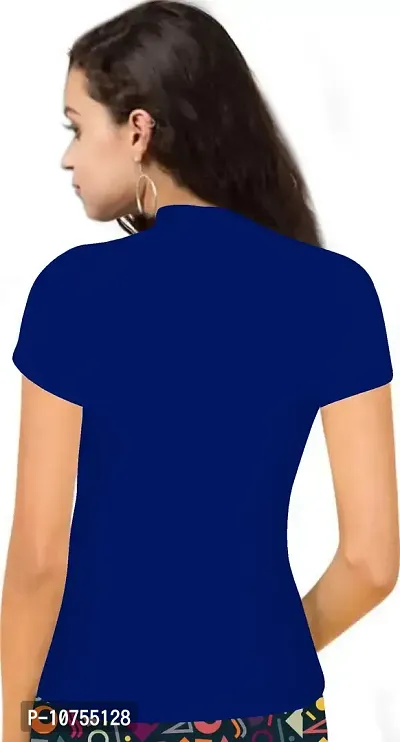 Stylish Solid Blue Polyester Spandex Round Neck Tees For Women-thumb3