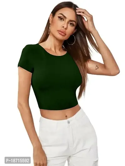 Maheshvi Ribbed Round Neck Polyester Blend Stylish Crop Tee (17 Inches)-thumb1