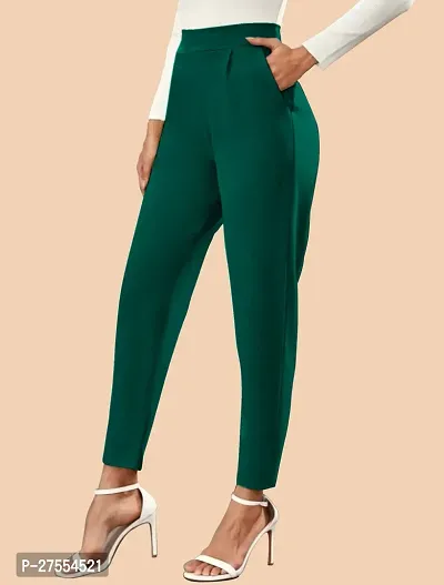 Elegant Green Polyester Solid Trousers For Women-thumb2