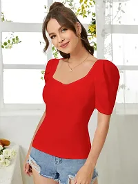 Elegant Red Polyester Solid Top For Women-thumb4