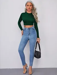 Trendy Green Solid Polyester Blend Crop Top For Women-thumb5