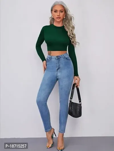 Trendy Green Solid Polyester Blend Crop Top For Women-thumb6