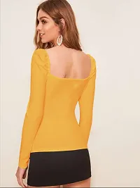 Elegant Yellow Polyester Solid Top For Women-thumb1