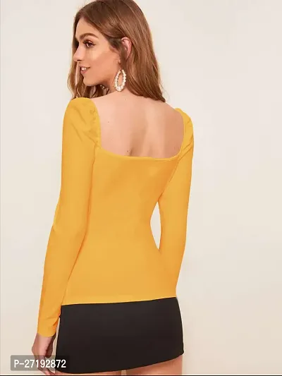 Elegant Yellow Polyester Solid Top For Women-thumb2