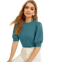 Maheshvi Henley Neck Puff Half Sleeves Polyester Blend Top (23 Inches)-thumb3