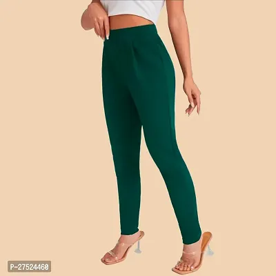 Elegant Green Polyester Solid Trousers For Women-thumb2