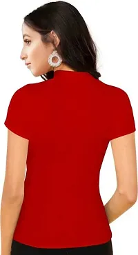 Stylish Solid Red Polyester Spandex Round Neck Tees For Women-thumb1