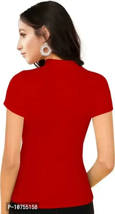 Stylish Solid Red Polyester Spandex Round Neck Tees For Women-thumb2