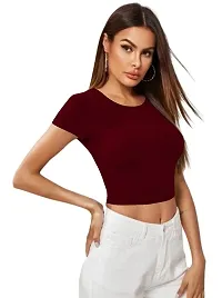 Maheshvi Ribbed Round Neck Polyester Blend Stylish Crop Tee (17 Inches)-thumb3