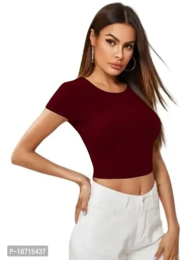 Maheshvi Ribbed Round Neck Polyester Blend Stylish Crop Tee (17 Inches)-thumb4