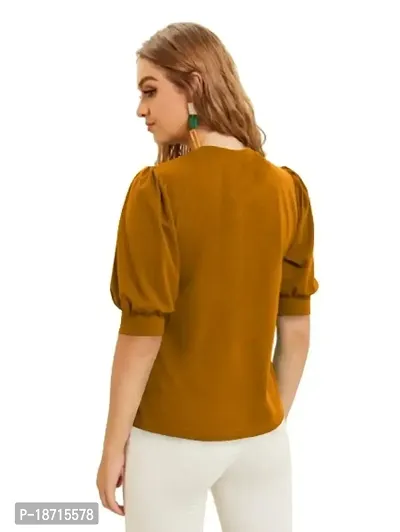 Maheshvi Henley Neck Puff Half Sleeves Polyester Blend Top (23 Inches)-thumb2