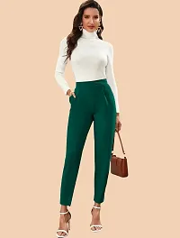 Elegant Green Polyester Solid Trousers For Women-thumb4