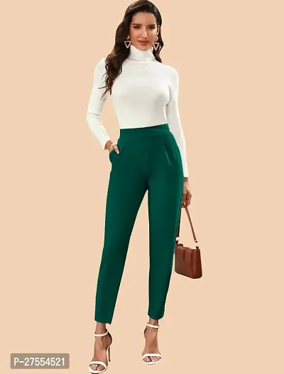 Elegant Green Polyester Solid Trousers For Women-thumb5