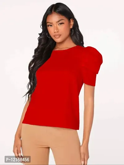 Casual Polyester Blend Round Neck Puff Sleeves Stylish Top (23Inches)