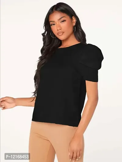 Casual Polyester Blend Round Neck Puff Sleeves Stylish Top (23Inches)-thumb3