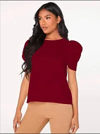 Casual Polyester Blend Round Neck Puff Sleeves Stylish Top (23Inches)-thumb2