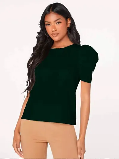 Casual Blend Round Neck Puff Sleeves Stylish Top (23Inches)