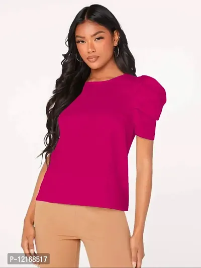 Casual Polyester Blend Round Neck Puff Sleeves Stylish Top (23Inches)