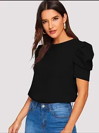 Casual Polyester Blend Round Neck Puff Sleeves Stylish Top (23Inches)-thumb2