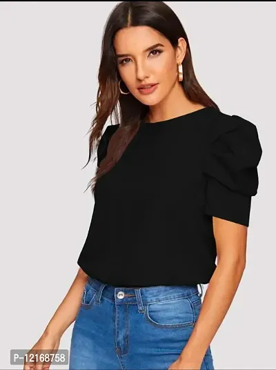 Casual Polyester Blend Round Neck Puff Sleeves Stylish Top (23Inches)-thumb3