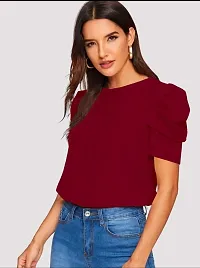 Casual Polyester Blend Round Neck Puff Sleeves Stylish Top (23Inches)-thumb2