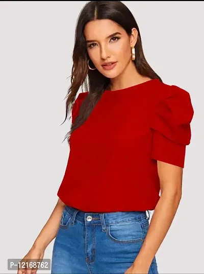 Casual Polyester Blend Round Neck Puff Sleeves Stylish Top (23Inches)-thumb3