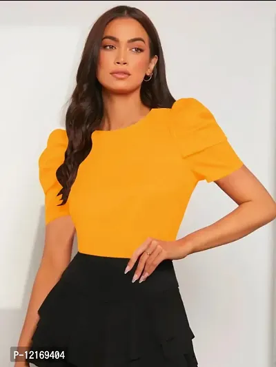Casual Polyester Blend Round Neck Puff Sleeves Stylish Top (23Inches)