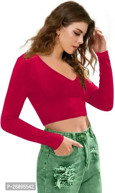 Classic Polyester Solid Crop Top for Women-thumb3