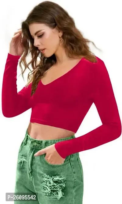 Classic Polyester Solid Crop Top for Women-thumb4