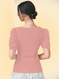 Casual Polyester Blend Puff Sleeves Asymmrtrical Neck Peach Stylish Top (23Inches)-thumb2