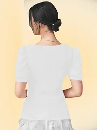 Casual Polyester Blend Puff Sleeves Asymmrtrical Neck White Stylish Top (23Inches)-thumb2