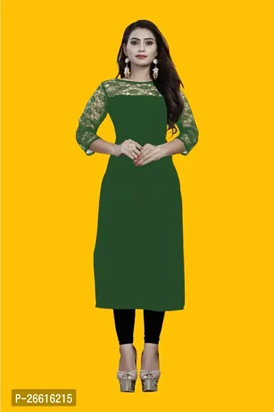 Casual Polyester Blend 3/4 Sleeves Boat Neck Black  Stylish Kurti (32Inches)