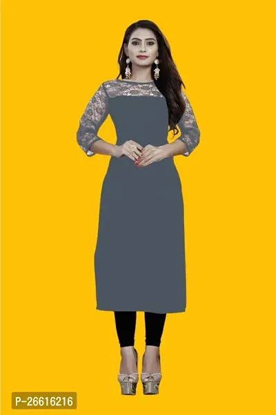 Casual Polyester Blend 3/4 Sleeves Boat Neck Black  Stylish Kurti (32Inches)