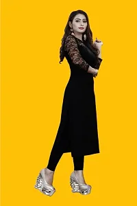 Casual Polyester Blend 3/4 Sleeves Boat Neck Black  Stylish Kurti (32Inches)-thumb3