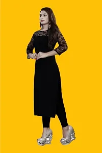 Casual Polyester Blend 3/4 Sleeves Boat Neck Black  Stylish Kurti (32Inches)-thumb2