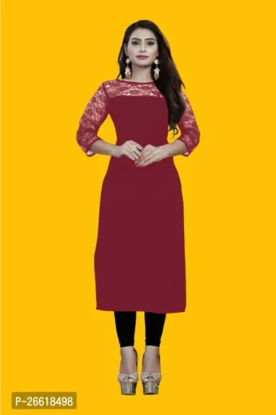 Casual Polyester Blend Boat Neck 3/4 Sleeves Stylish Maroon Kurti-thumb0