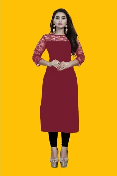 Casual Blend 3/4 Sleeves Boat Neck Stylish Kurti (32Inches)